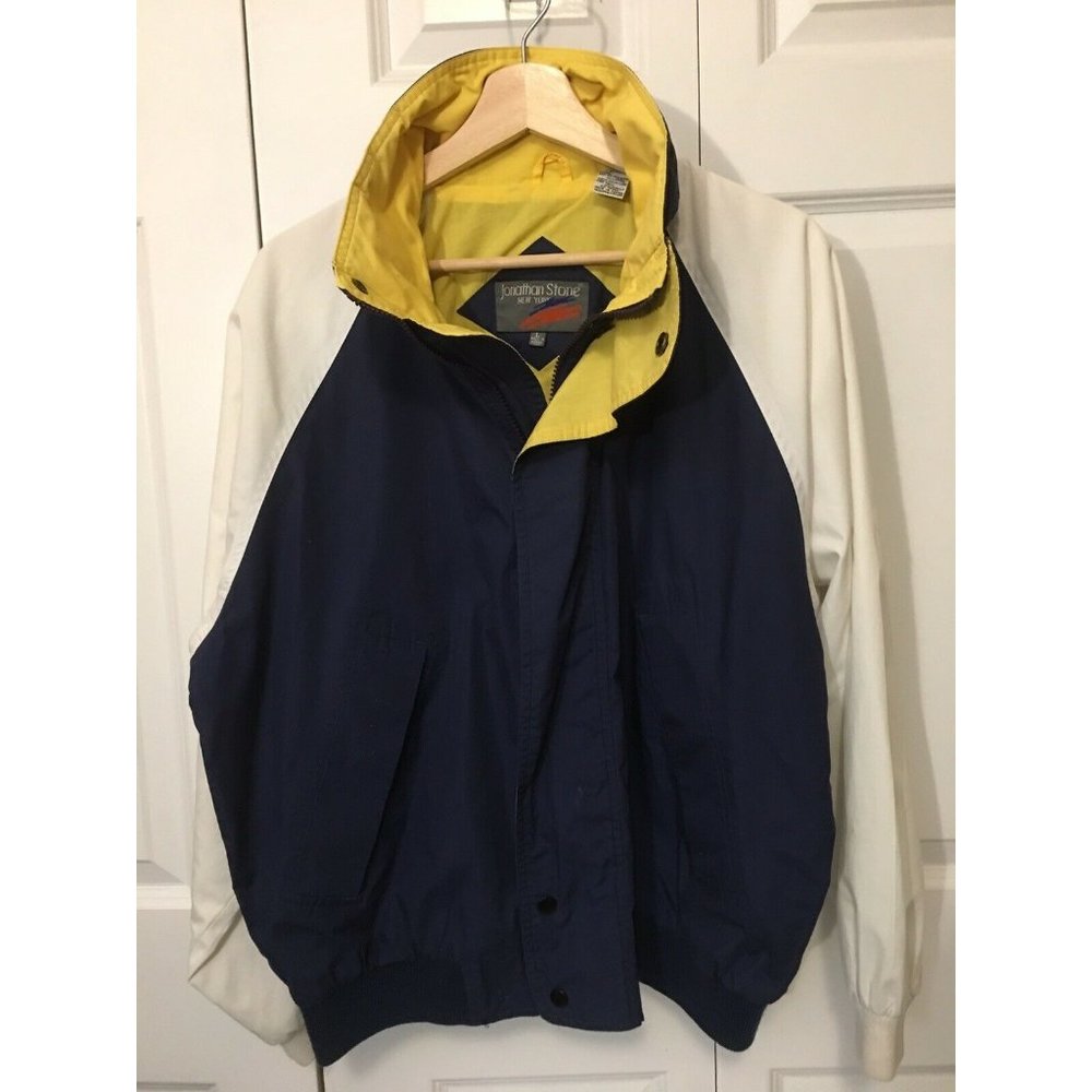 Vtg Jonathan Stone New York Men’s Sz‎ L Jacket Yellow Blue White Windbreaker Ski